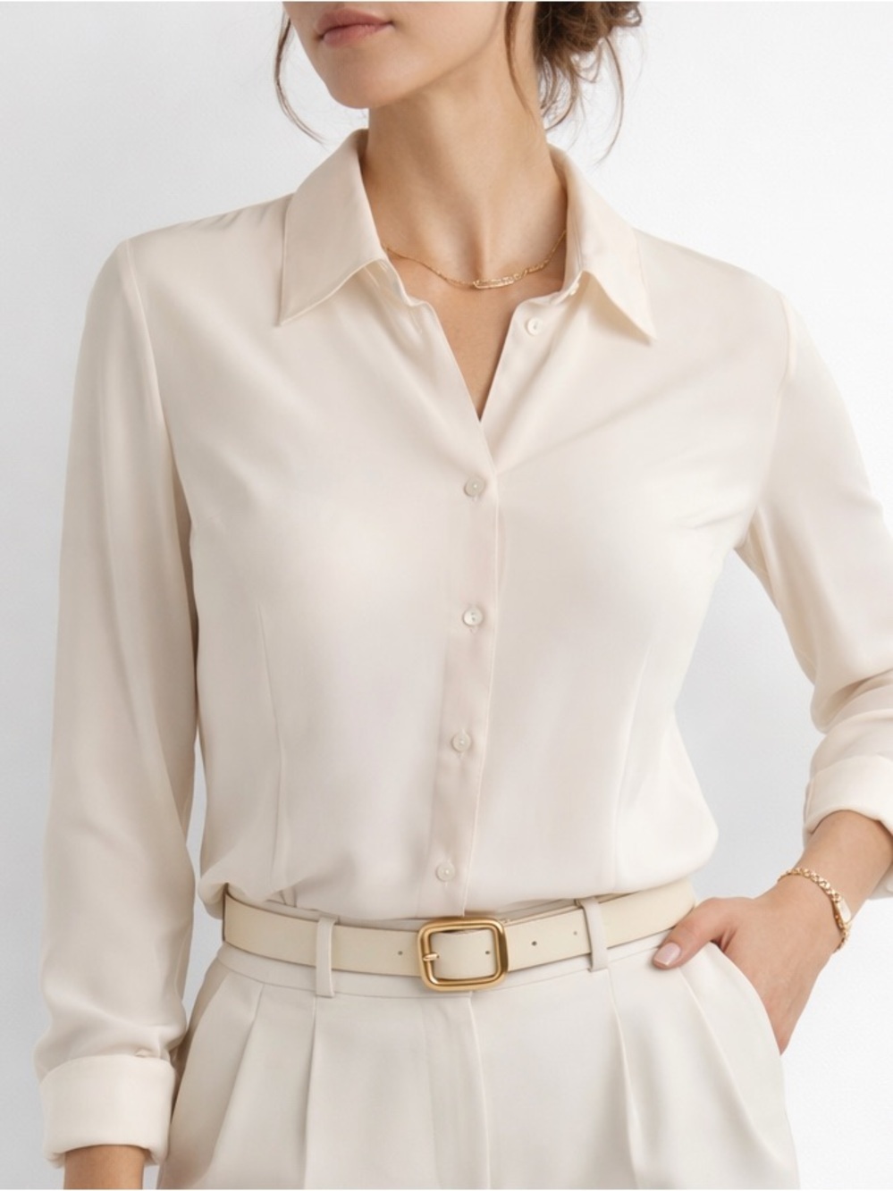 Laura Semi Sheer Chiffon Shirt Fitted Evening Top Feminine Event Ivory Cream 10